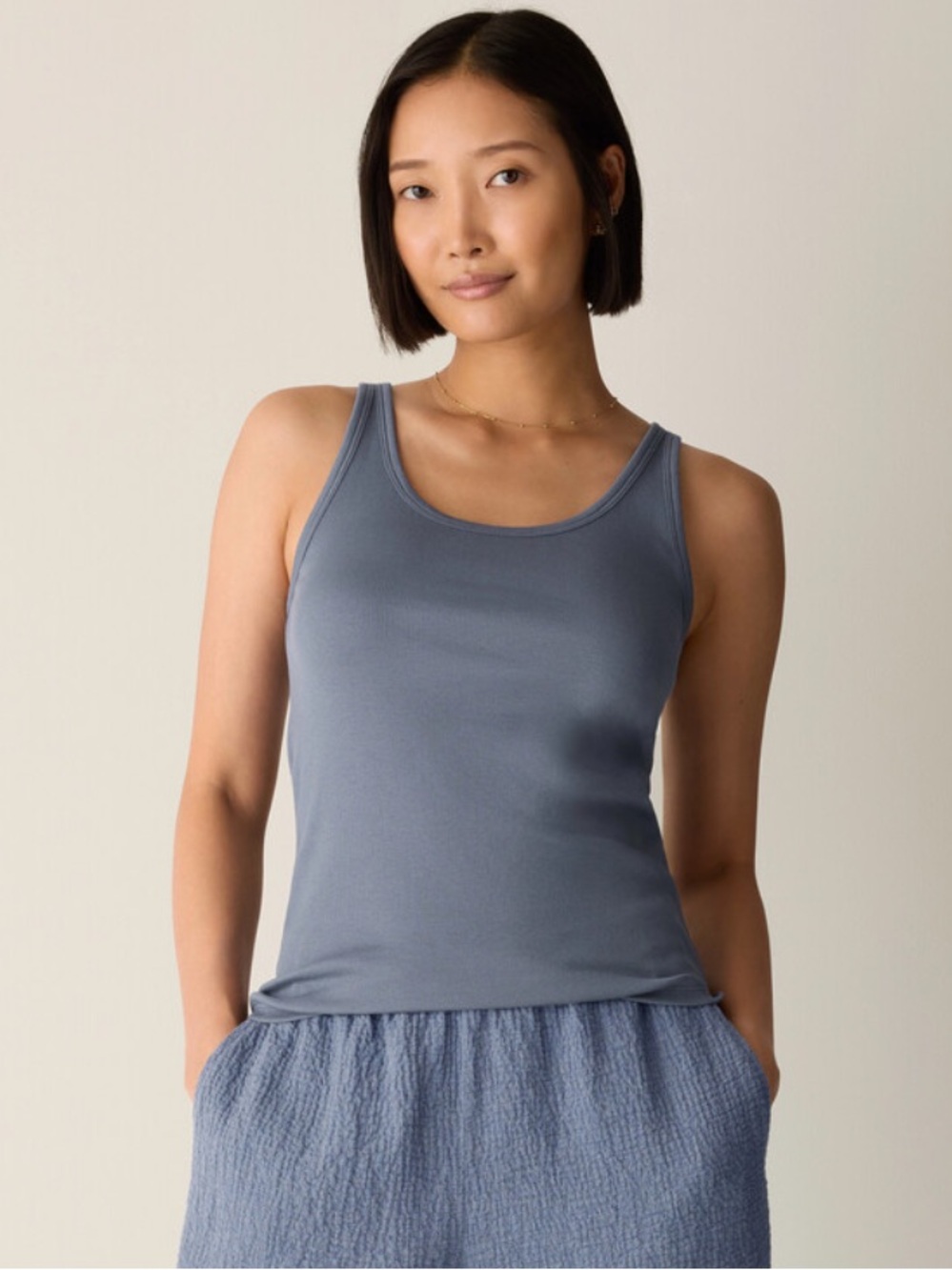EILEEN FISHER Slate Blue Scoop Neck Tank Size Medium 100% ORGANIC COTTON